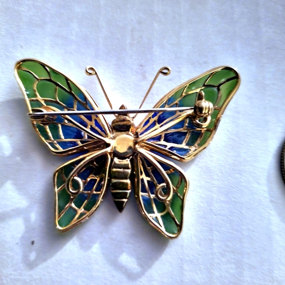 Green Blue Gold Butterfly Pin Brooche - Picture 3 of 3